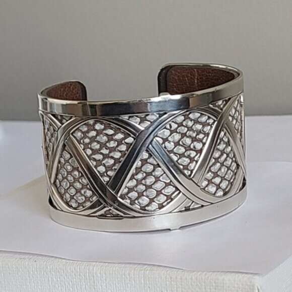 Vintage Brighton Boho Western Wide Chunky Leather Silver Tone Open Cuff Bracelet - Picture 7 of 15
